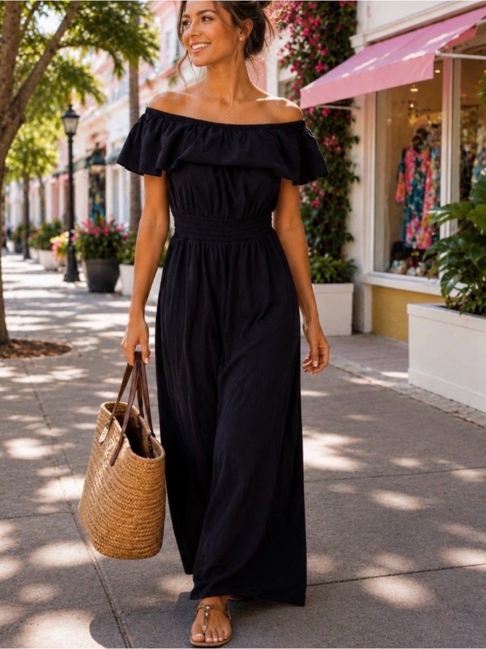 Old Navy Black Off-Shoulder Ruffle Maxi Dress